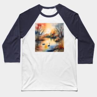 Fall Evening Scene E in Watercolors & Pen Baseball T-Shirt